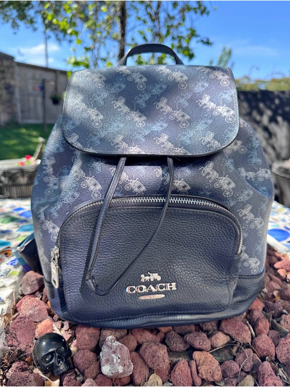 Coach Navy Blue Signature Leather Backpack